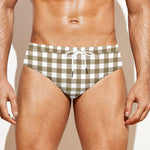 Tan And White Gingham Pattern Print Men's Swim Briefs