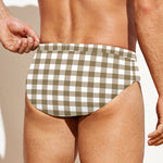 Tan And White Gingham Pattern Print Men's Swim Briefs