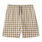 Tan And White Gingham Pattern Print Men's Swim Trunks