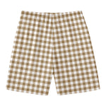 Tan And White Gingham Pattern Print Men's Swim Trunks