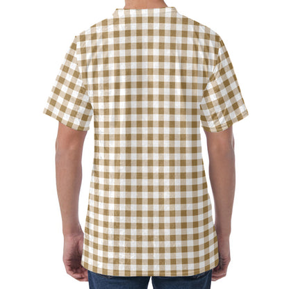Tan And White Gingham Pattern Print Men's Velvet T-Shirt