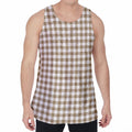 Tan And White Gingham Pattern Print Men's Velvet Tank Top