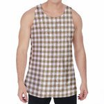 Tan And White Gingham Pattern Print Men's Velvet Tank Top