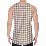 Tan And White Gingham Pattern Print Men's Velvet Tank Top