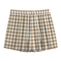 Tan And White Gingham Pattern Print Mesh Shorts