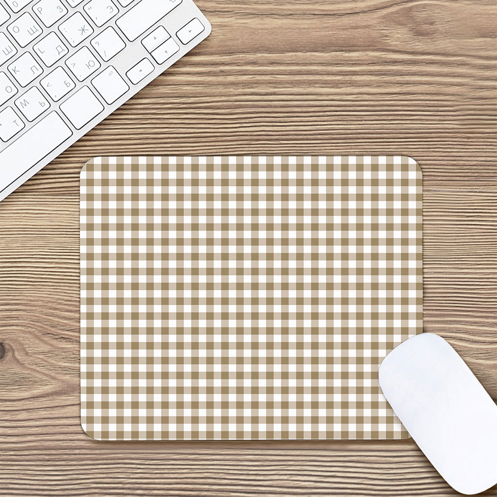 Tan And White Gingham Pattern Print Mouse Pad