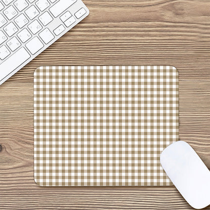 Tan And White Gingham Pattern Print Mouse Pad