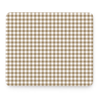 Tan And White Gingham Pattern Print Mouse Pad