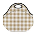 Tan And White Gingham Pattern Print Neoprene Lunch Bag
