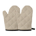 Tan And White Gingham Pattern Print Oven Mitts