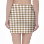 Tan And White Gingham Pattern Print Pencil Mini Skirt