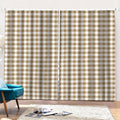Tan And White Gingham Pattern Print Pencil Pleat Curtains