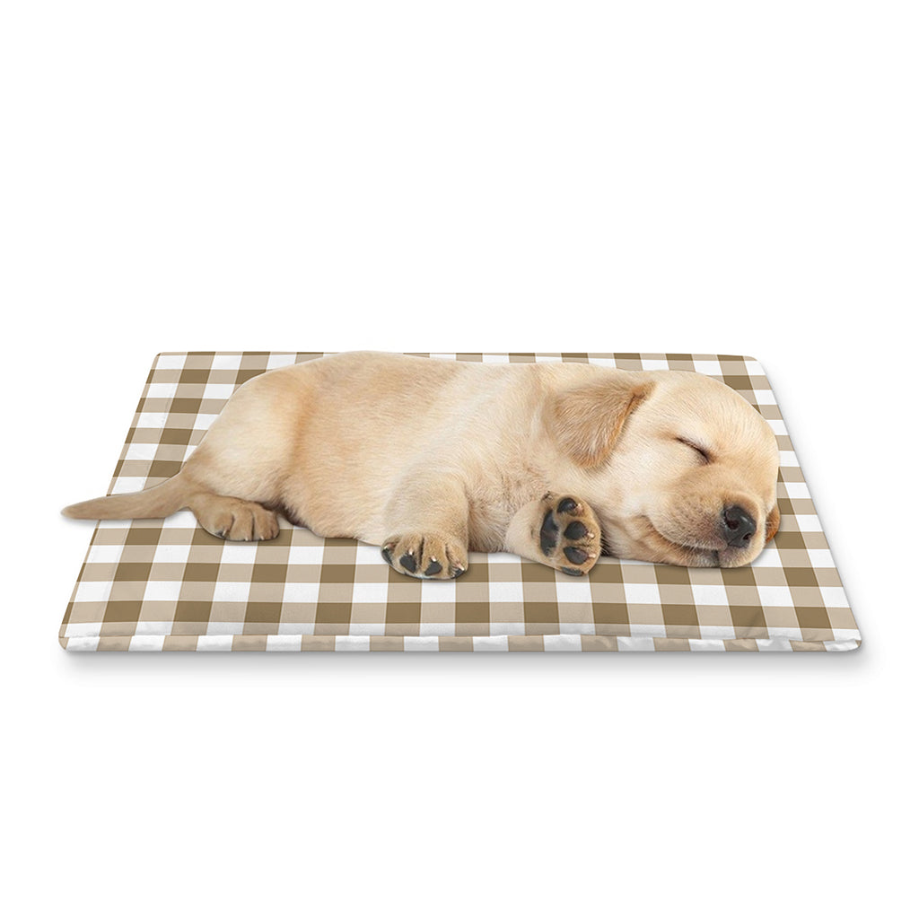 Tan And White Gingham Pattern Print Pet Cooling Mat Cover