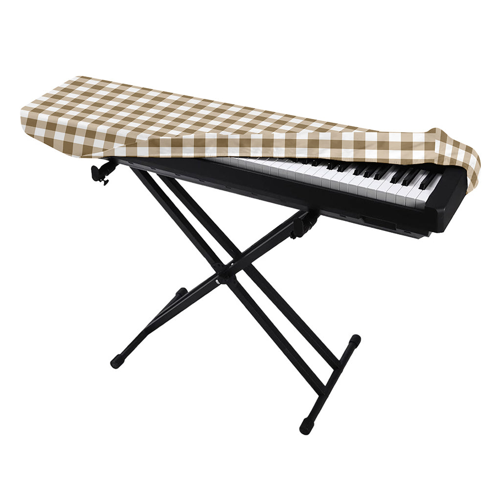Tan And White Gingham Pattern Print Piano Keyboard Cover