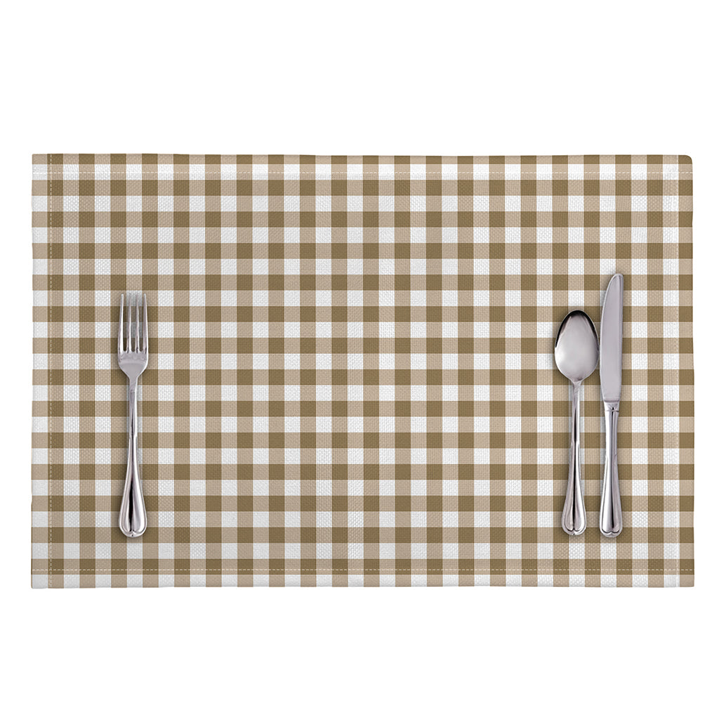 Tan And White Gingham Pattern Print Placemat