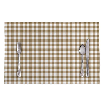 Tan And White Gingham Pattern Print Placemat