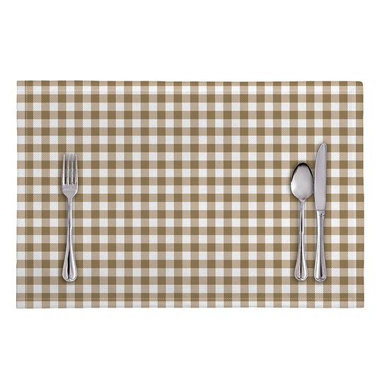 Tan And White Gingham Pattern Print Placemat
