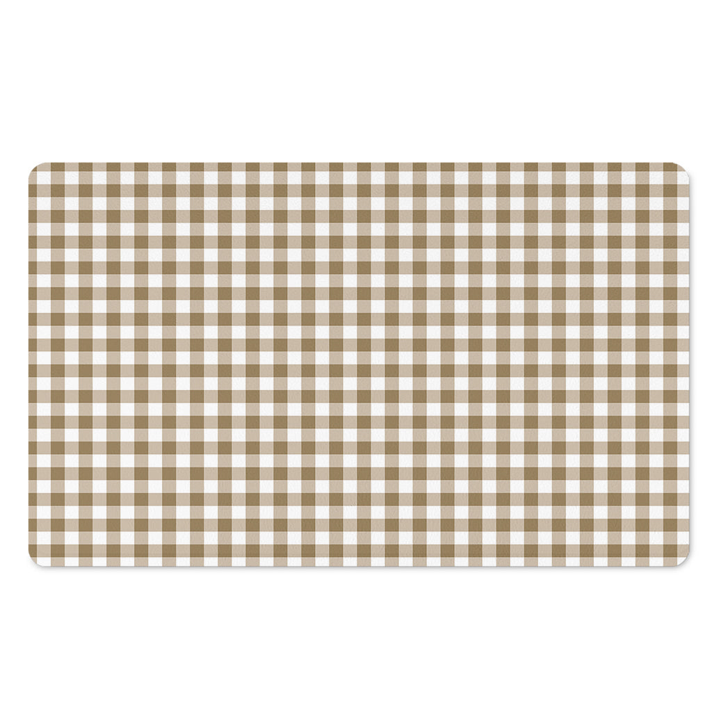 Tan And White Gingham Pattern Print Polyester Doormat