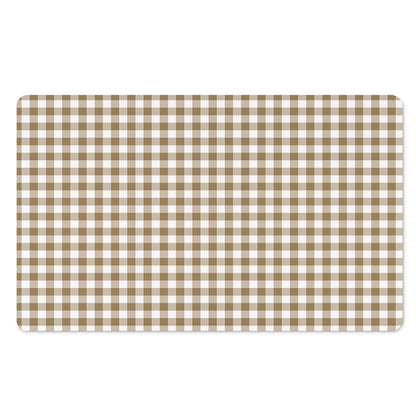 Tan And White Gingham Pattern Print Polyester Doormat