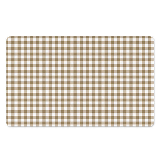 Tan And White Gingham Pattern Print Polyester Doormat