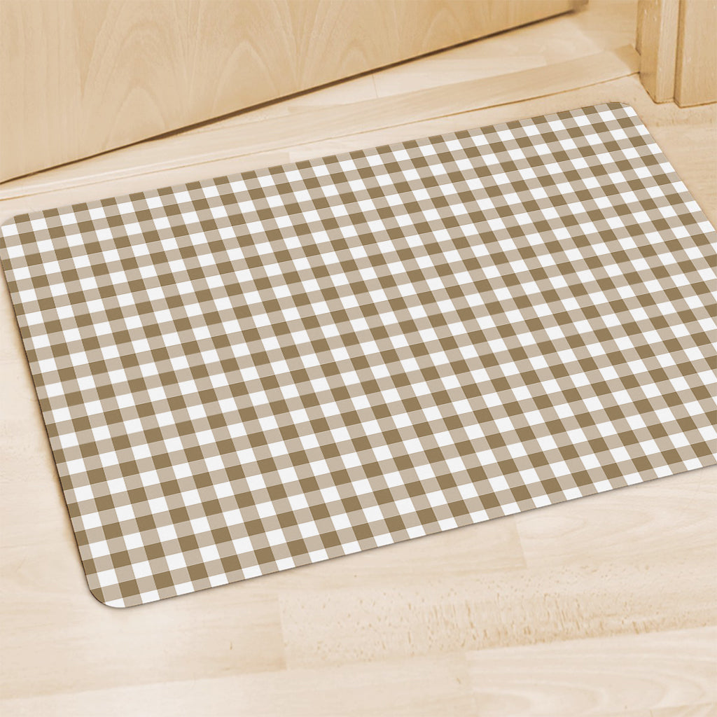 Tan And White Gingham Pattern Print Polyester Doormat