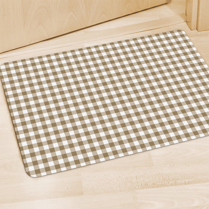 Tan And White Gingham Pattern Print Polyester Doormat