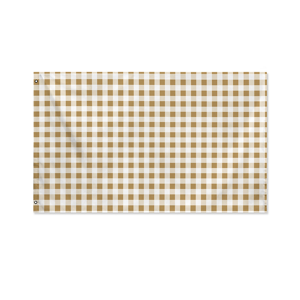 Tan And White Gingham Pattern Print Polyester Flag