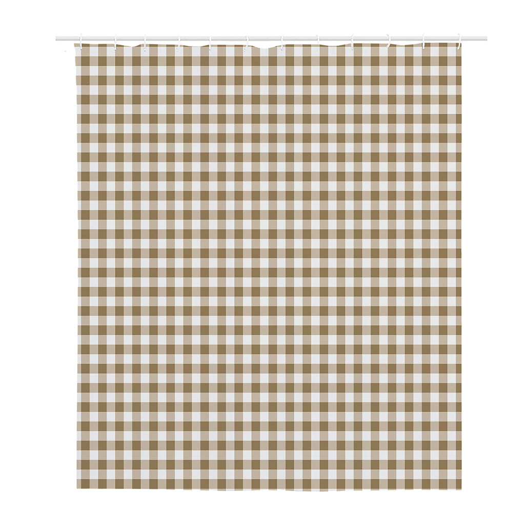 Tan And White Gingham Pattern Print Polyester Shower Curtain