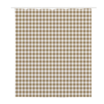 Tan And White Gingham Pattern Print Polyester Shower Curtain