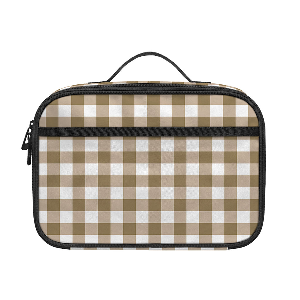 Tan And White Gingham Pattern Print Portable Lunch Bag