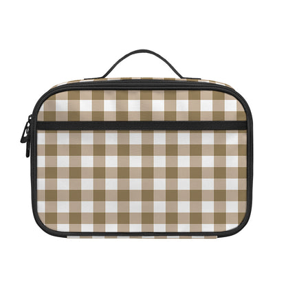 Tan And White Gingham Pattern Print Portable Lunch Bag