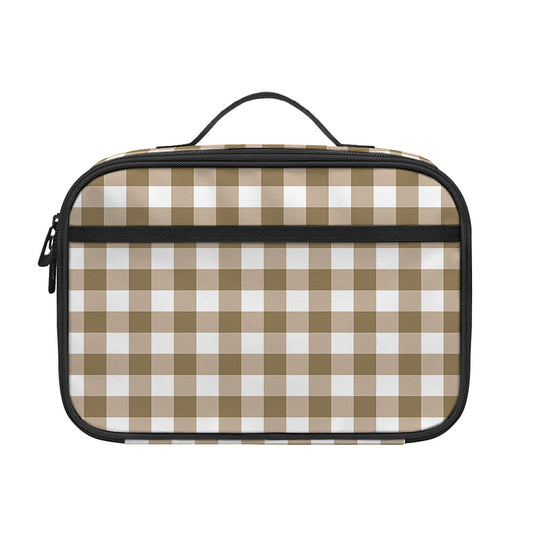 Tan And White Gingham Pattern Print Portable Lunch Bag