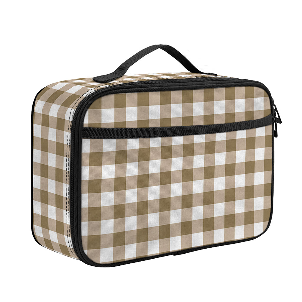 Tan And White Gingham Pattern Print Portable Lunch Bag