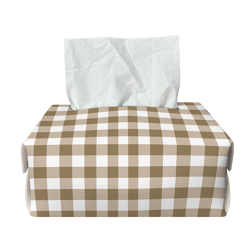 Tan And White Gingham Pattern Print Rectangle Tissue Box Cover