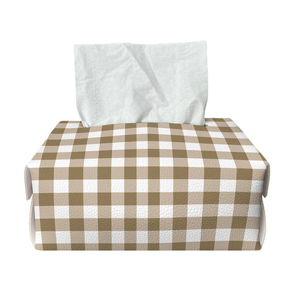 Tan And White Gingham Pattern Print Rectangle Tissue Box Cover