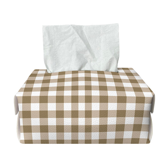 Tan And White Gingham Pattern Print Rectangle Tissue Box Cover