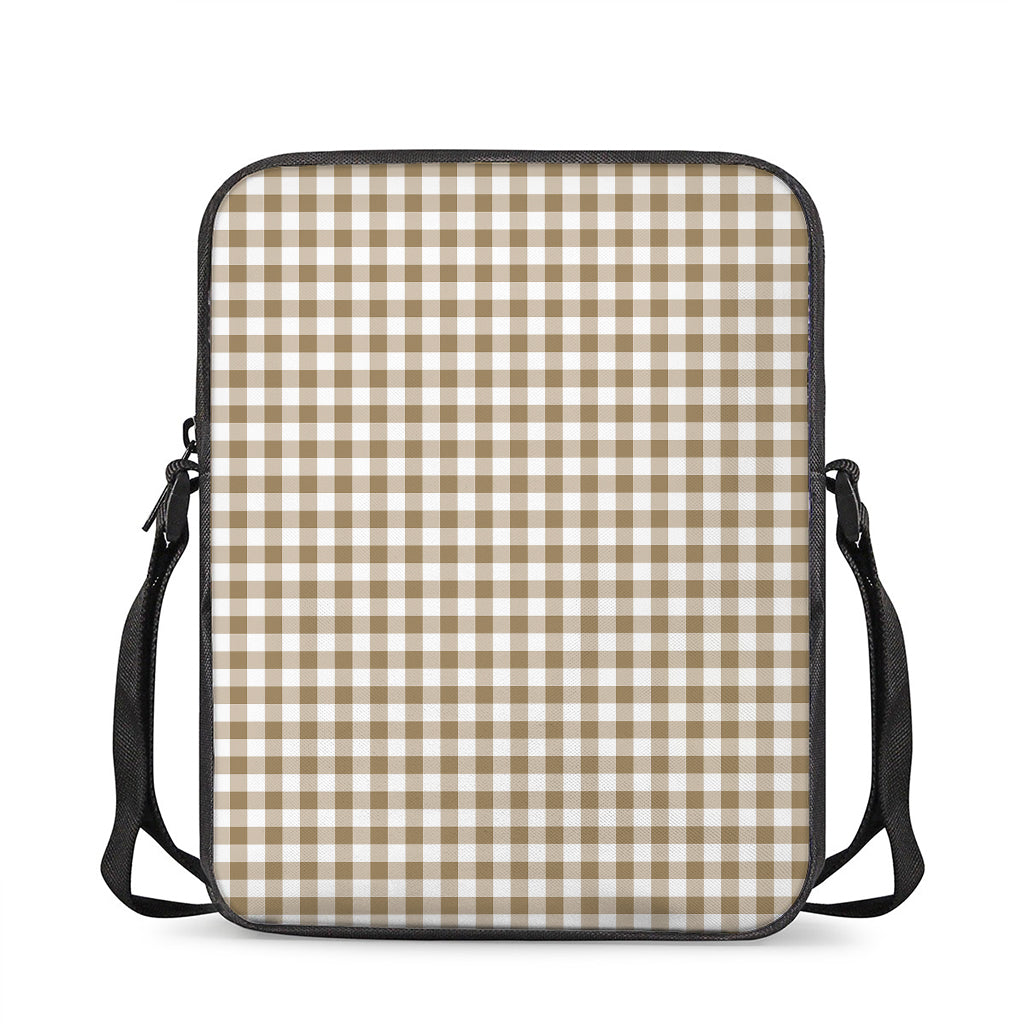 Tan And White Gingham Pattern Print Rectangular Crossbody Bag