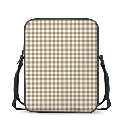 Tan And White Gingham Pattern Print Rectangular Crossbody Bag