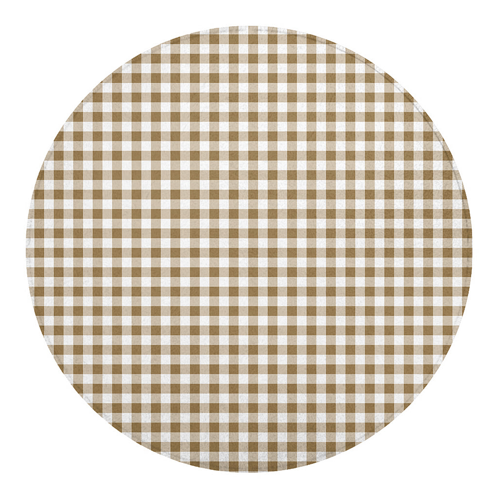 Tan And White Gingham Pattern Print Round Blanket