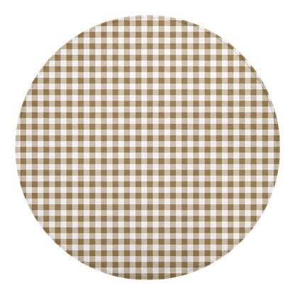 Tan And White Gingham Pattern Print Round Blanket