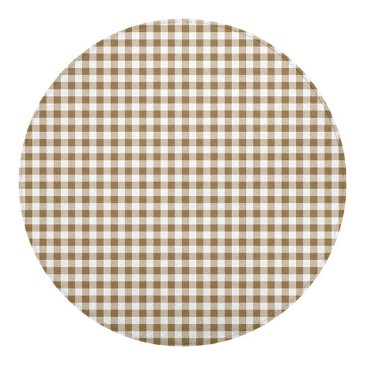 Tan And White Gingham Pattern Print Round Blanket