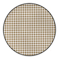 Tan And White Gingham Pattern Print Round Floor Mat
