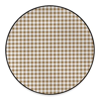Tan And White Gingham Pattern Print Round Floor Mat