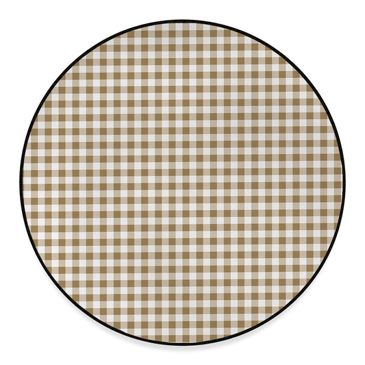 Tan And White Gingham Pattern Print Round Floor Mat