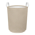 Tan And White Gingham Pattern Print Round Laundry Basket
