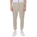 Tan And White Gingham Pattern Print Joggers