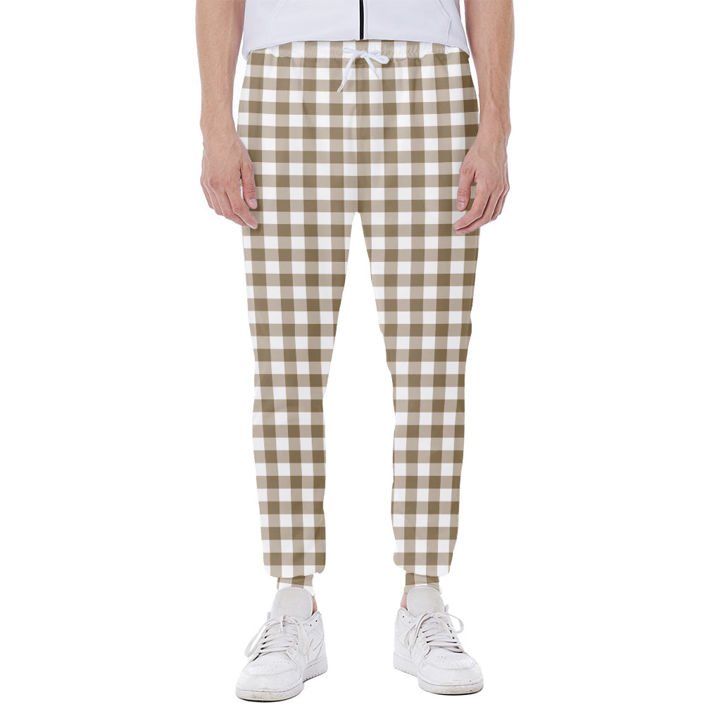 Tan And White Gingham Pattern Print Scuba Joggers