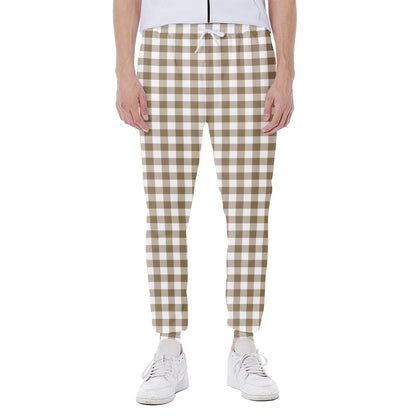 Tan And White Gingham Pattern Print Scuba Joggers