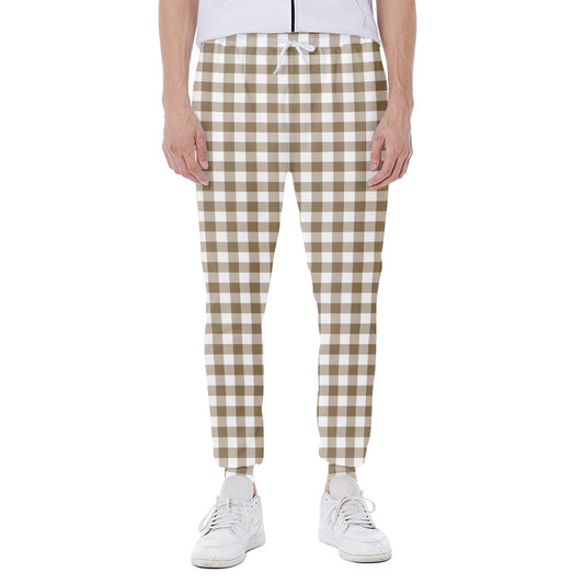 Tan And White Gingham Pattern Print Scuba Joggers