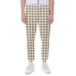 Tan And White Gingham Pattern Print Scuba Joggers